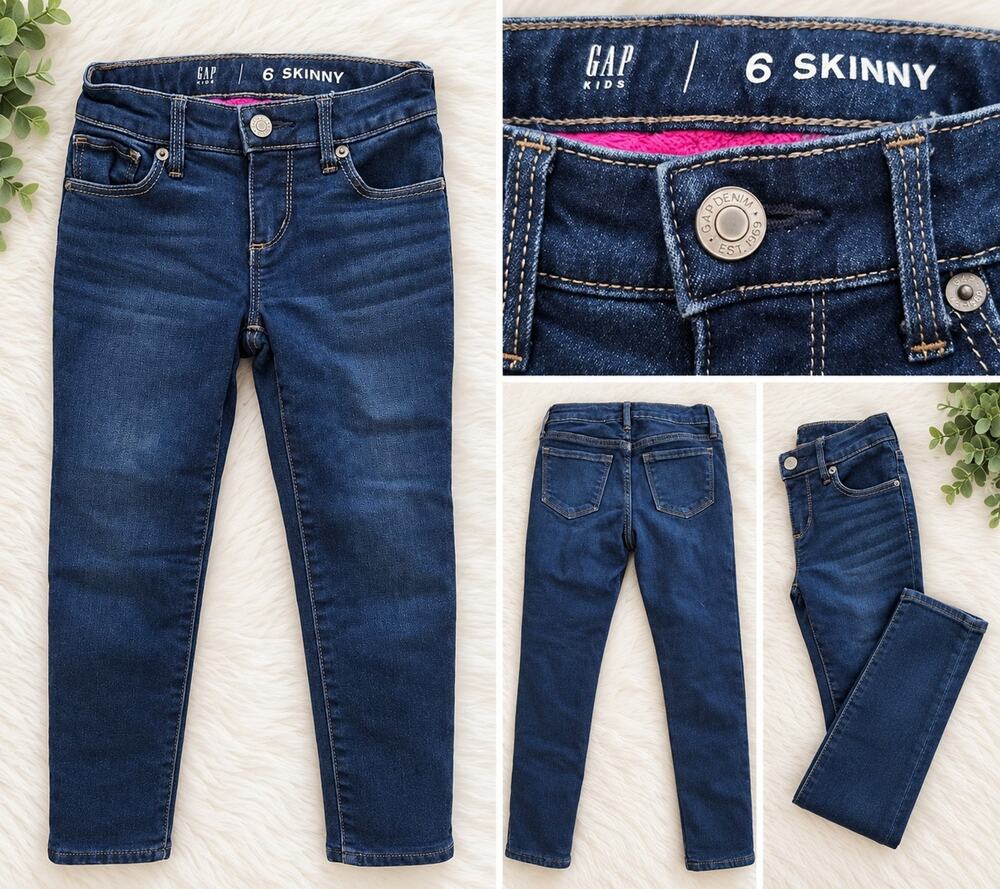 Gap Girl Kids Size 6 Skinny Fit Lined Jeans Dark Wash Adjustable Waist NWT